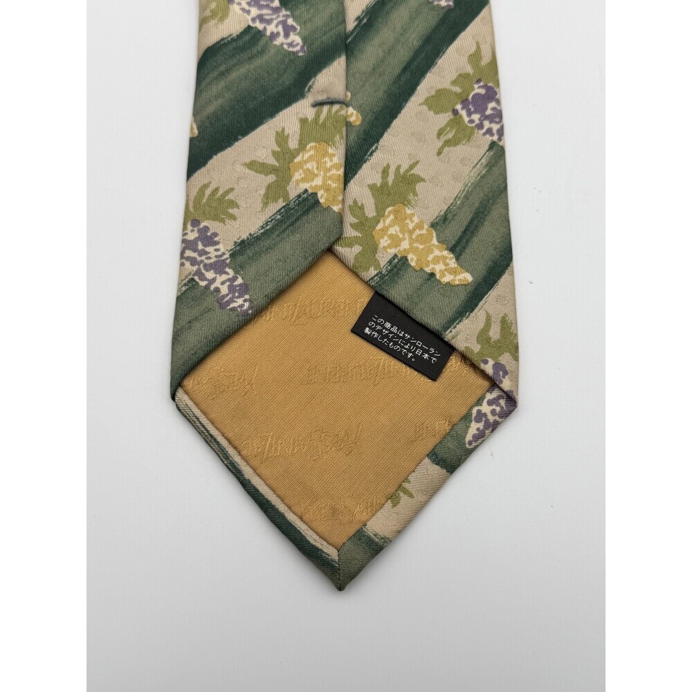 Yves Saint Laurent Necktie 100% Silk Tie Green Beige Floral Abstract Print Tie - Picture 5 of 9